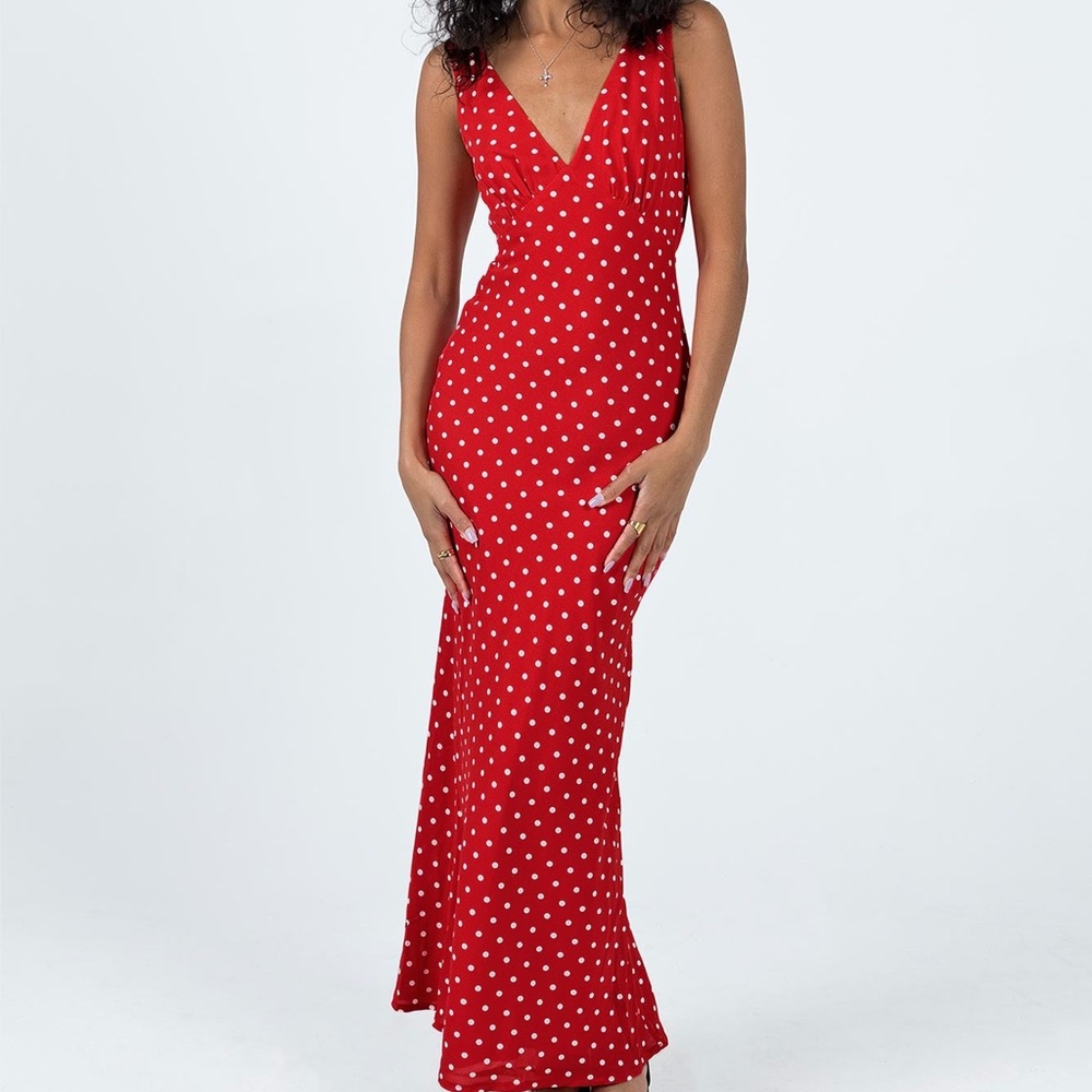 Red Polka Dot V-Neck Maxi Dress